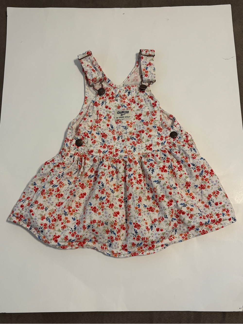 OshKosh B'gosh White Floral Cotton Dress with Red and Blue Flowers